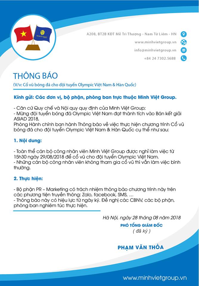 Thông báo nghỉ lễ cổ vũ bóng đá